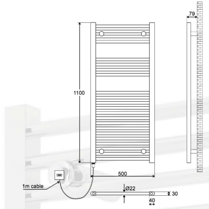 Kudox Electric Towel Rail Heater 500mm x 1100mm  (5060235340338)