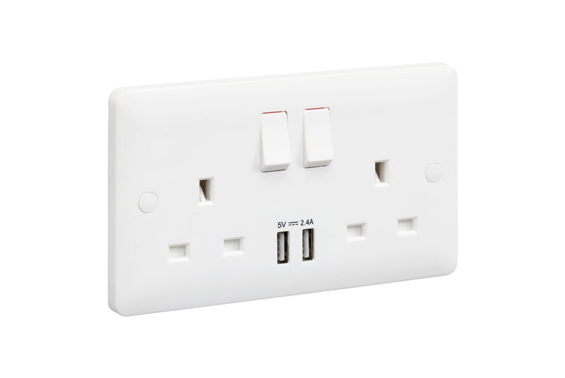 MK Base 13A 2G DP Switched Socket with USB Port (MB24344WHI)