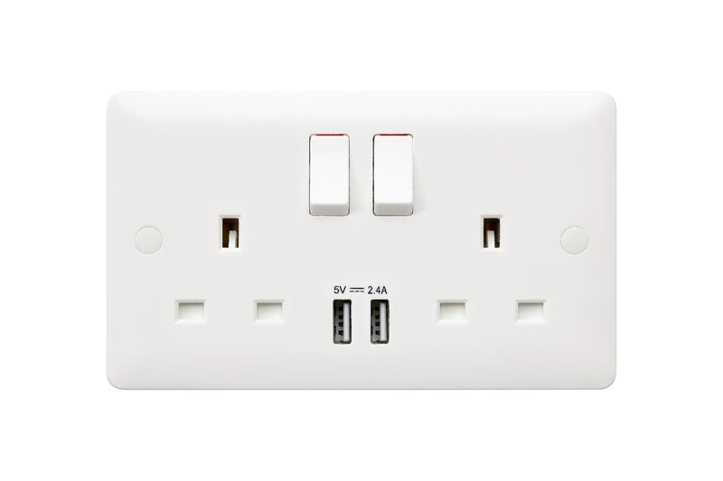 MK Base 13A 2G SP Switched Socket with USB Port (MB24345WHI)