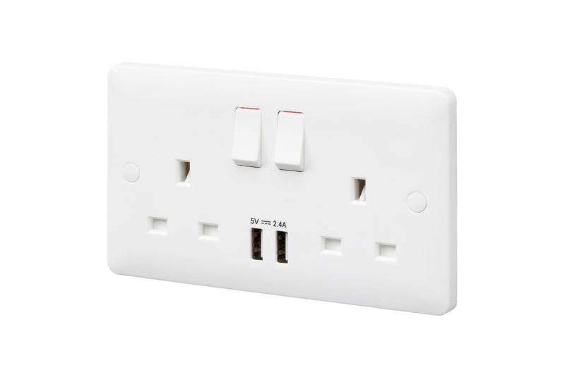 MK Base 13A 2G SP Switched Socket with USB Port (MB24345WHI)