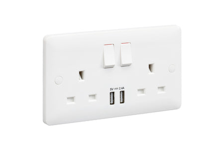 MK Base 13A 2G SP Switched Socket with USB Port (MB24345WHI)