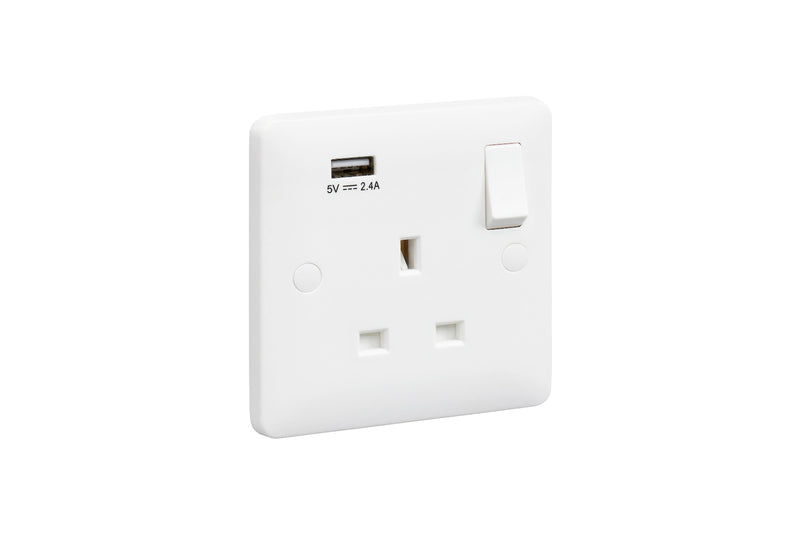 MK Base 13A 1G DP Switched Socket with USB Port (MB24354WHI)