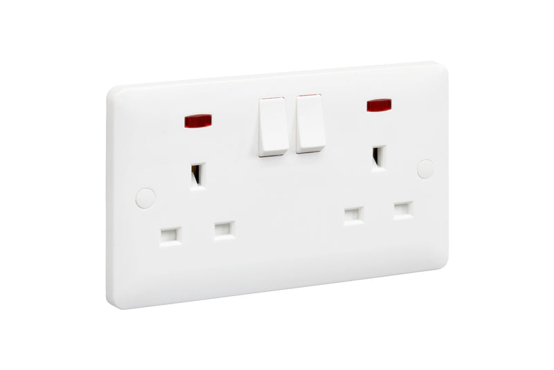 MK Base 13A 2G SP Switched Socket with Neon (MB2647WHI)