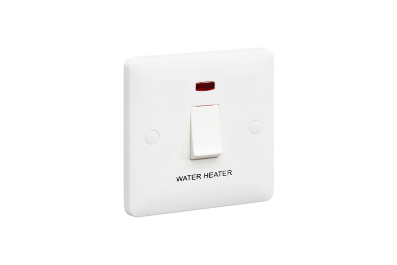 MK Base 20AX 1G DP Switch with Neon - Water Heater (MB8423WHWHI)