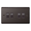 BG NBN44 Nexus Metal Black Nickel Quadruple Switch, 10Ax 2 Way