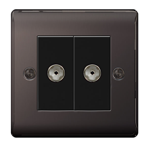 BG NBN61 Nexus Metal Black Nickel Twin Socket for Tv or FM Co-Axial Ae