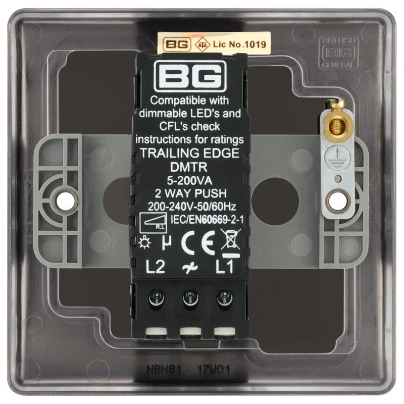 BG NBN81 Nexus Metal Black Nickel 400W Intelligent Single Dimmer Switch, 2-Way Push On-Off