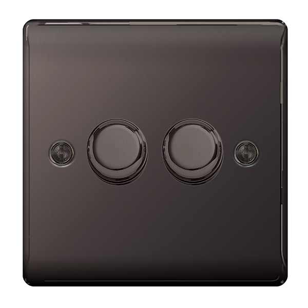 BG NBN82 Nexus Metal Black Nickel Intelligent 400W Double Dimmer Switch, 2-Way Push On-Off