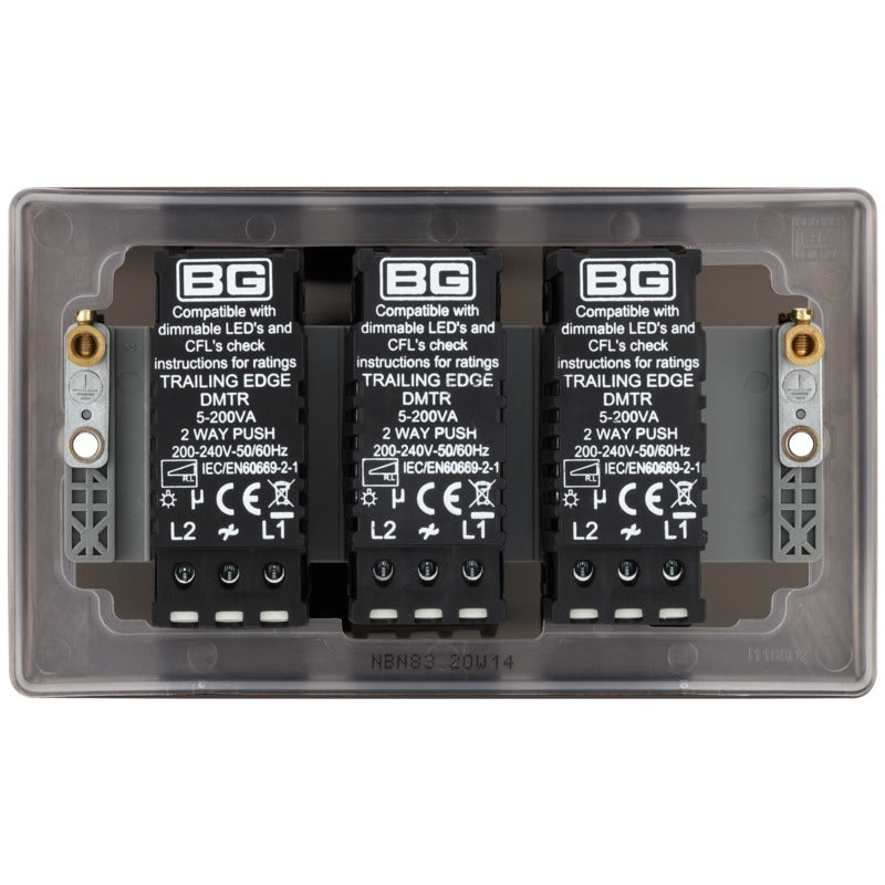 BG NBN83 Nexus Metal Black Nickel Intelligent 400W Triple Dimmer Switch, 2-Way Push On-Off