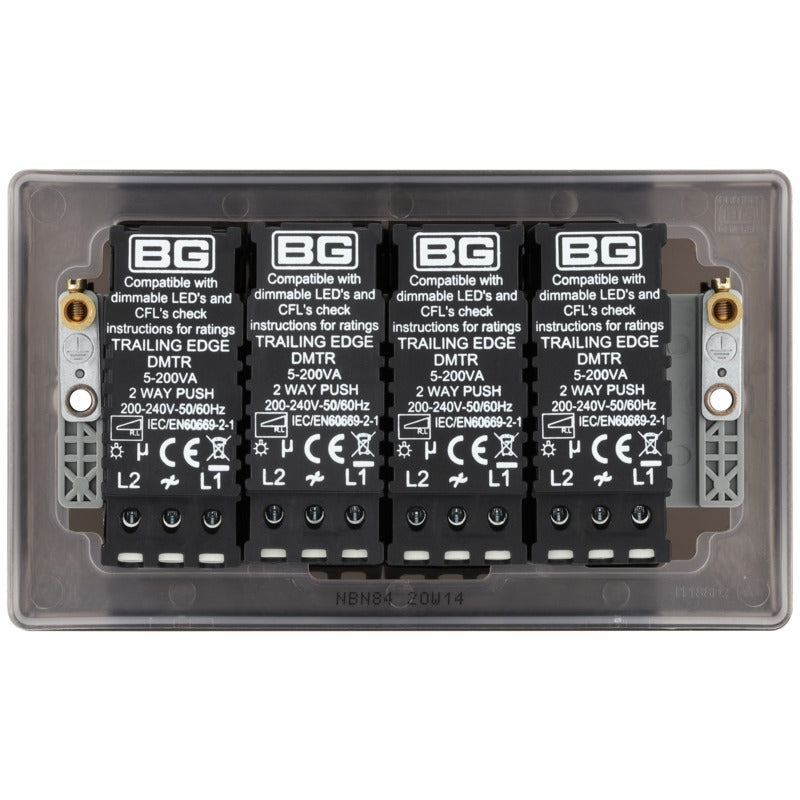 BG NBN84 Nexus Metal Black Nickel Intelligent 400W Quadruple Dimmer Switch, 2-Way Push On-Off