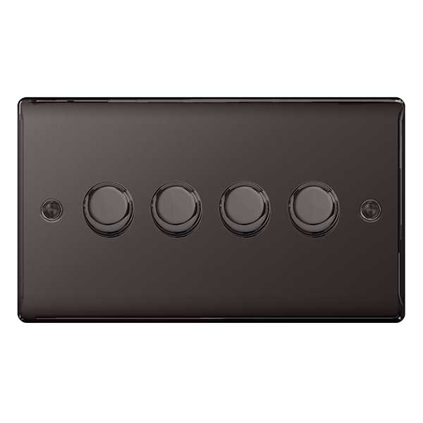 BG FBN84P Screwless Flatplate Black Nickel 400W 4-Gang Dimmer Switch, 2-Way Push On-Off