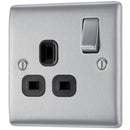 BG NBS21B Nexus Metal Brushed Steel Single Switched 13A Power Socket