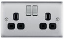 BG NBS22B Nexus Metal Brushed Steel Double Switched 13A Power Socket