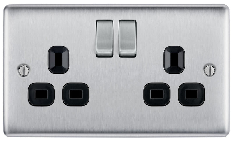 BG NBS22B Nexus Metal Brushed Steel Double Switched 13A Power Socket