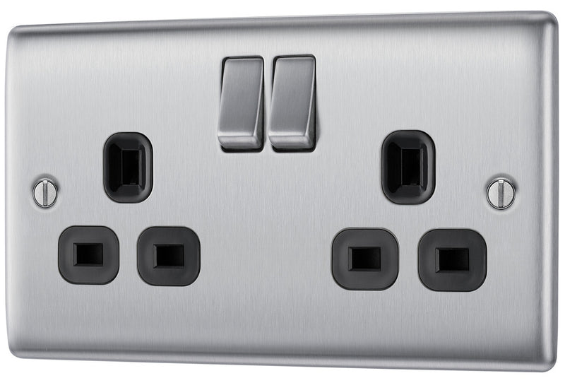 BG NBS22B Nexus Metal Brushed Steel Double Switched 13A Power Socket