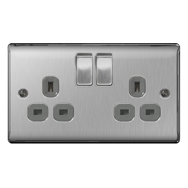 BG NBS22G Nexus Metal Brushed Steel Double Switched 13A Power Socket