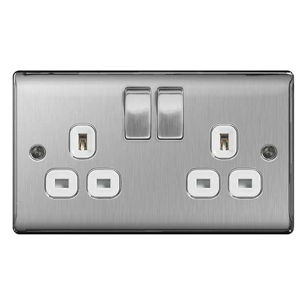 BG NBS22W Nexus Metal Brushed Steel Double Switched 13A Power Socket
