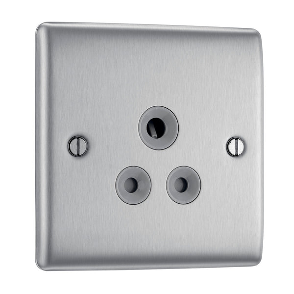 BG NBS29G Nexus Metal Brushed Steel Single Round Pin Unswitched 5A Socket