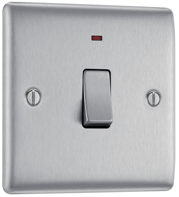 BG NBS31 Nexus Metal Brushed Steel Single Switch, 20A With Power Indicator