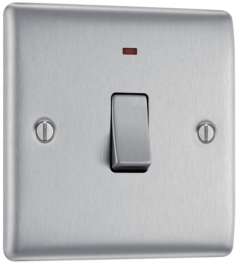 BG NBS31 Nexus Metal Brushed Steel Single Switch, 20A With Power Indicator