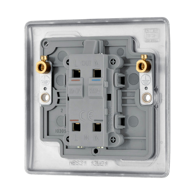 BG NBS31 Nexus Metal Brushed Steel Single Switch, 20A With Power Indicator