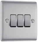 BG NBS43 Nexus Metal Brushed Steel Triple Switch, 10Ax 2 Way