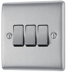 BG NBS43 Nexus Metal Brushed Steel Triple Switch, 10Ax 2 Way