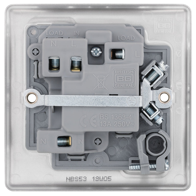 BG NPC53 Nexus Metal Polished Chrome Swi. 13A Fused Conn. Unit, w- Neon & Cable Outlet