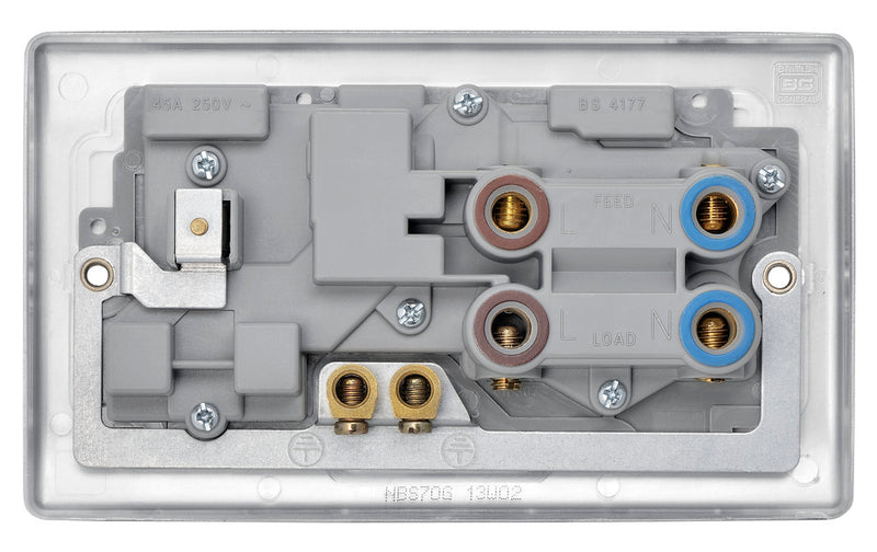 BG NBS70G Nexus Metal Brushed Steel 45A Cook. Control Unit w- Swi. 13A Power Skt. + Neon