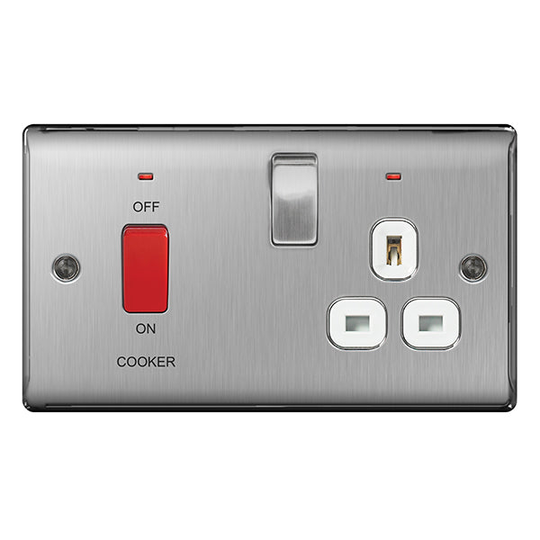 BG NBS70W Nexus Metal Brushed Steel 45A Cook. Control Unit w- Swi. 13A Power Skt. + Neon