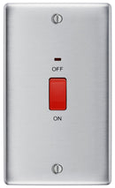 BG NBS72 Nexus Metal Brushed Steel 45A Rectangular Cooker Control Unit, With Power Indicator