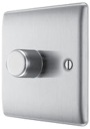 BG NBS81 Nexus Metal Brushed Steel 400W Intelligent Single Dimmer Switch, 2-Way Push On-Off