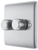 BG NBS82 Nexus Metal Brushed Steel Intelligent 400W Double Dimmer Switch, 2-Way Push On-Off
