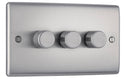 BG NBS83 Nexus Metal Brushed Steel Intelligent 400W Triple Dimmer Switch, 2-Way Push On-Off
