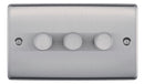 BG NBS83 Nexus Metal Brushed Steel Intelligent 400W Triple Dimmer Switch, 2-Way Push On-Off