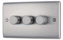 BG NBS83 Nexus Metal Brushed Steel Intelligent 400W Triple Dimmer Switch, 2-Way Push On-Off