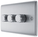 BG NBS83 Nexus Metal Brushed Steel Intelligent 400W Triple Dimmer Switch, 2-Way Push On-Off
