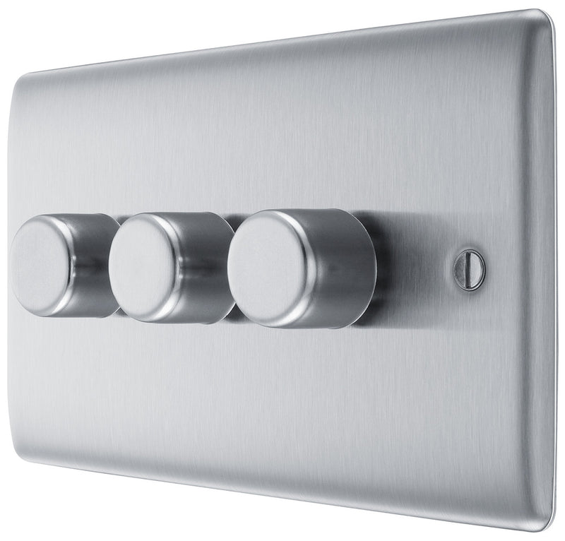BG NBS83 Nexus Metal Brushed Steel Intelligent 400W Double Dimmer Switch, 2-Way Push On-Off