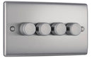 BG NBS84 Nexus Metal Brushed Steel Intelligent 400W Quadruple Dimmer Switch, 2-Way Push On-Off