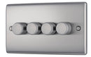 BG NBS84 Nexus Metal Brushed Steel Intelligent 400W Quadruple Dimmer Switch, 2-Way Push On-Off