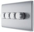BG NBS84 Nexus Metal Brushed Steel Intelligent 400W Quadruple Dimmer Switch, 2-Way Push On-Off