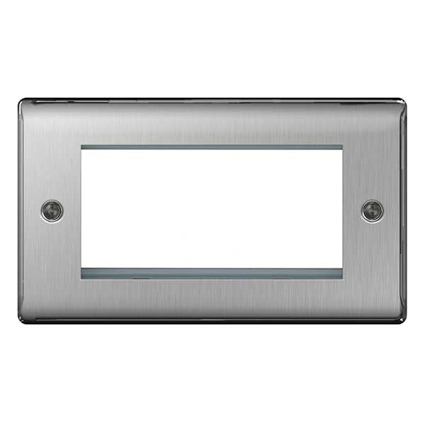 BG NBSEMR4 Nexus Metal Brushed Steel Quadruple Rectangular Front Plate