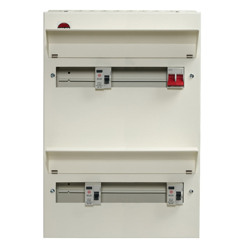 Wylex NMDRS24HIA 24 Way Duplex High Integrity Consumer Unit 100A Main Switch, 80A 30mA RCDs x3, Flexible Configuration