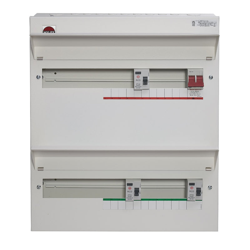 Wylex NMDRS34HIA 34 Way Duplex High Integrity Consumer Unit 100A Main Switch, 80A 30mA RCDs x3, Flexible Configuration