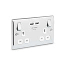 BG NPC22U3W Nexus Metal Polished Chrome 2x Swi. 13A Power Skt w- Usb Charging - 2X Usb Skts (3.1A)