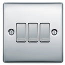 BG NPC43 Nexus Metal Polished Chrome Triple Switch, 10Ax 2 Way