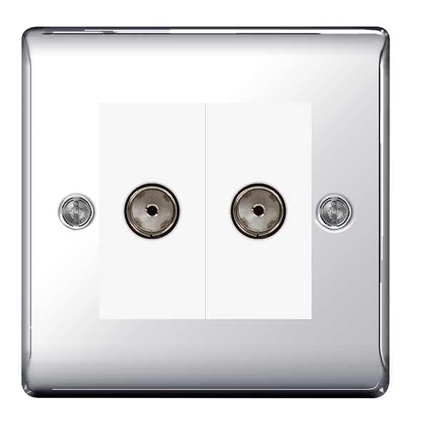 BG NPC61 Nexus Metal Polished Chrome Twin Socket for Tv or FM Co-Axial Aerial Connection