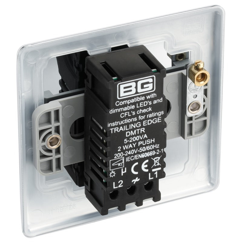 BG NPC81 Nexus Metal Polished Chrome 400W Intelligent Single Dimmer Switch, 2-Way Push On-Off