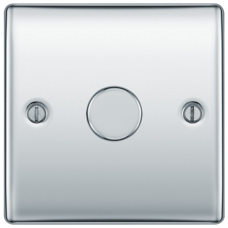 BG NPC81 Nexus Metal Polished Chrome 400W Intelligent Single Dimmer Switch, 2-Way Push On-Off