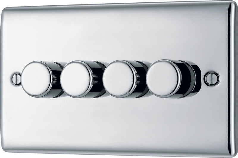 BG NPC84 Nexus Metal Polished Chrome Intelligent 400W Quadruple Dimmer Switch, 2-Way Push On-Off